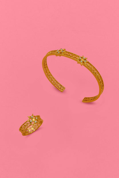 Crystal Maltese Cross Hollow Bangle &amp; Ring Gift Set