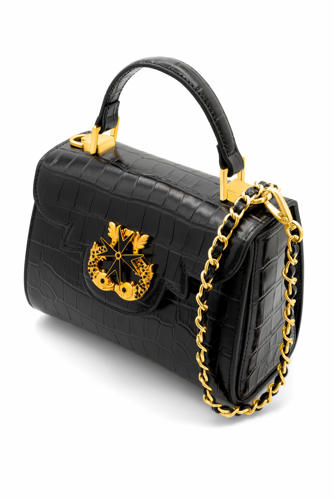 Bridgetina Croc Embossed Black Bag