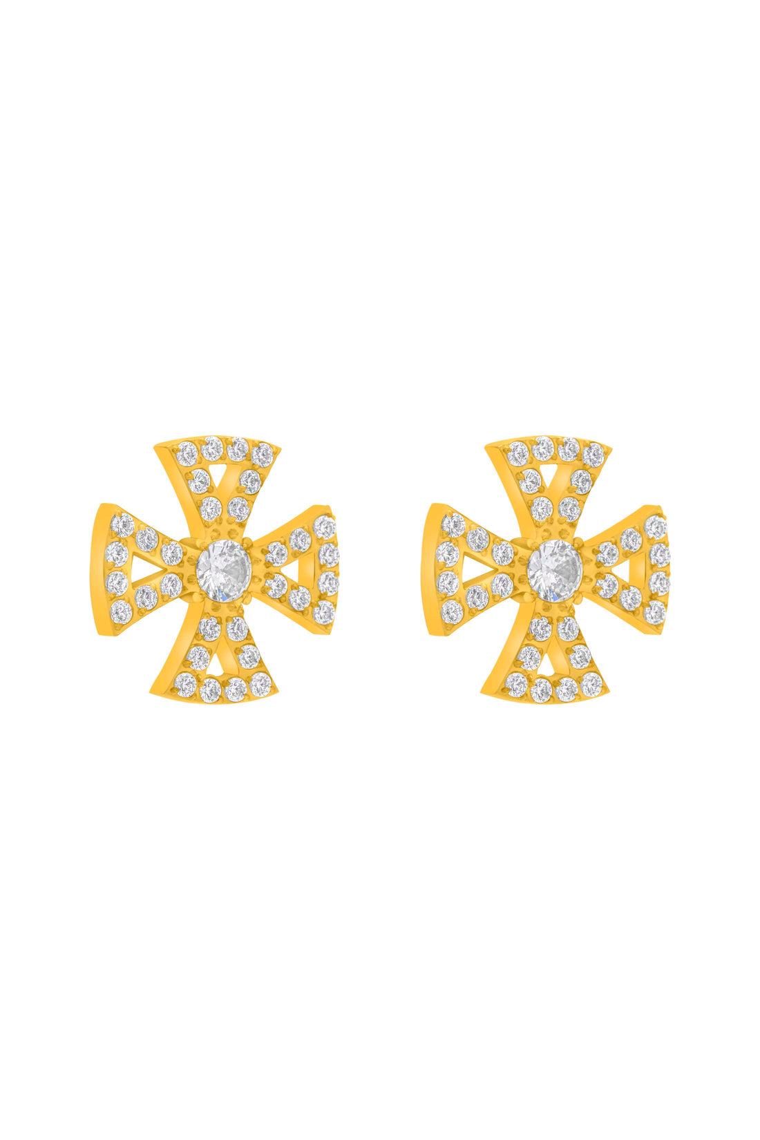 Crystal Maltese Cross Stud Earring Set