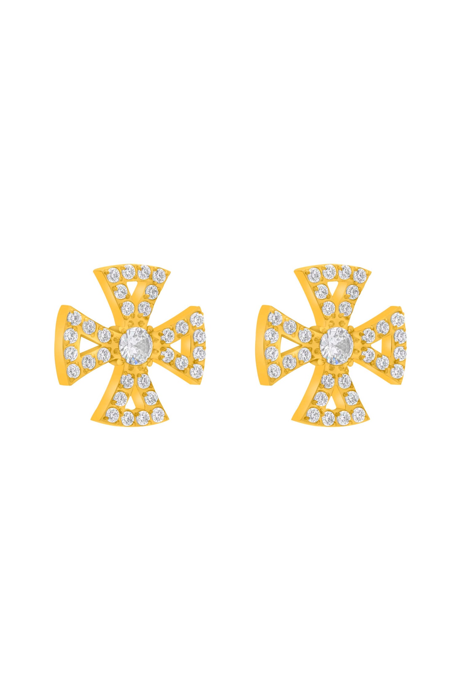 Crystal Maltese Cross Stud Earring Set