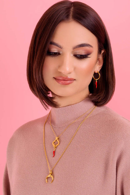 Crescent Horn Charm Pendant Earring Set