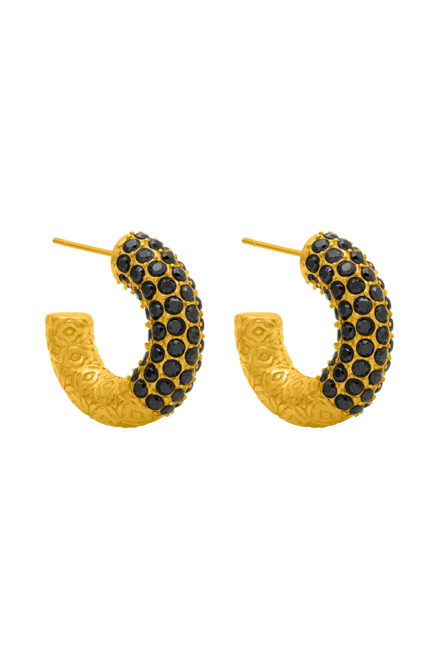 Black Pavé Patterned Hoop Earring Set