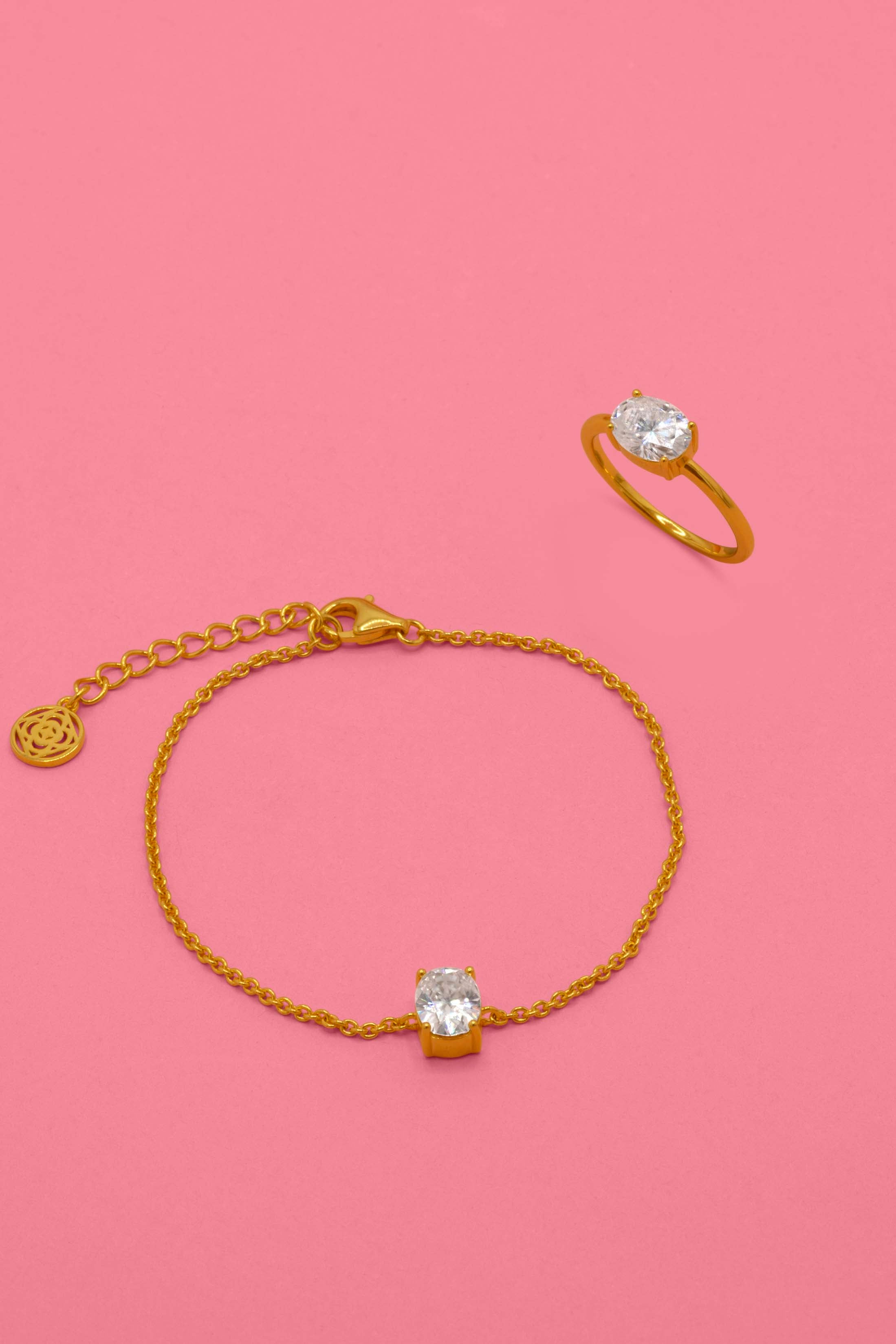 Moissanite Solitaire Ring &amp; Bracelet in 18k Gold Vermeil Gift Set