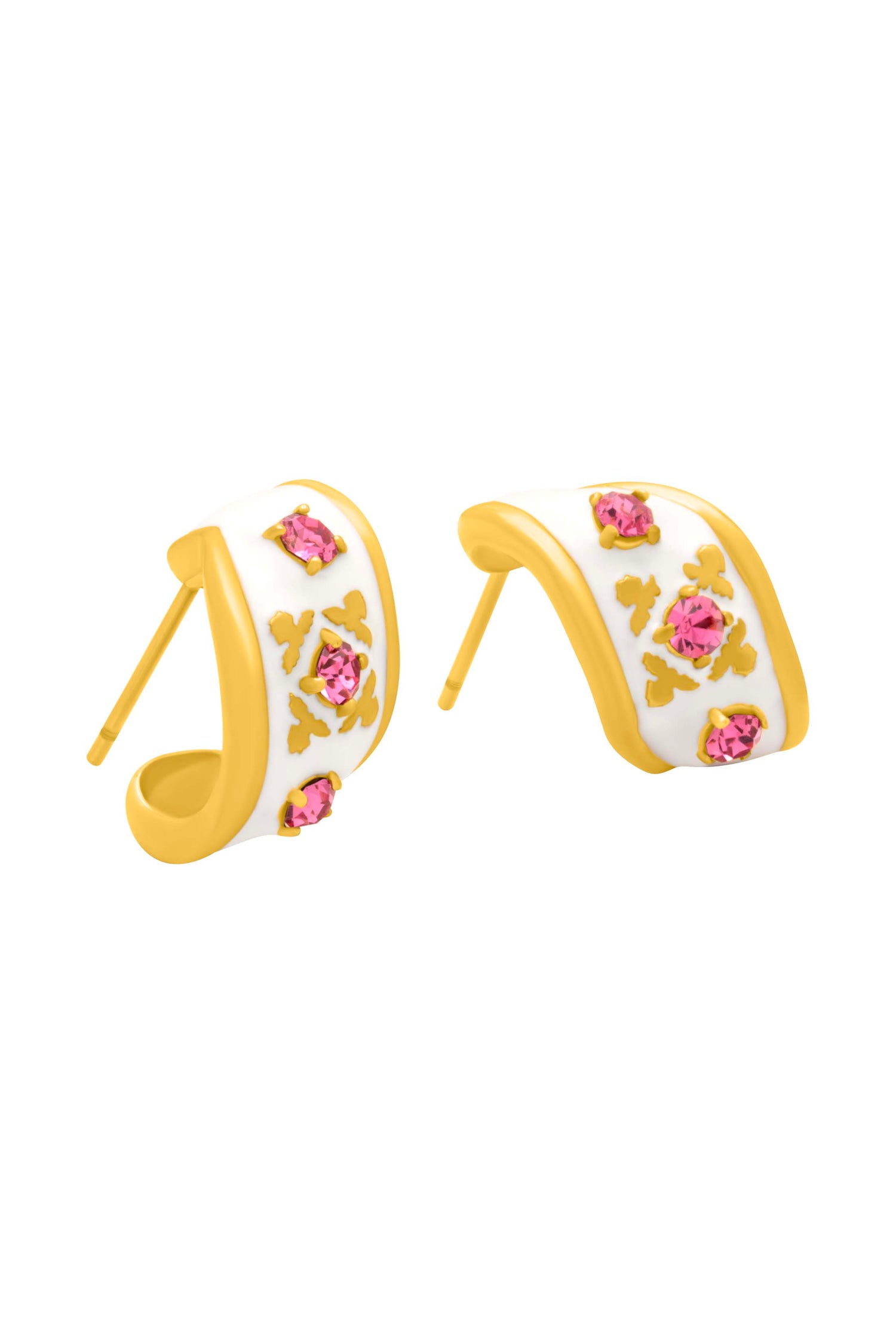 Maltese Tile Pink Crescent Stud Earring Set