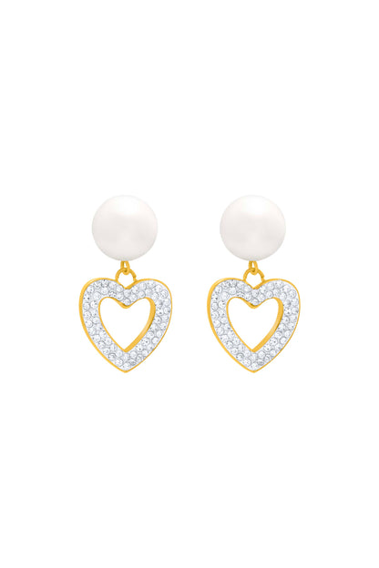 Freshwater Pearl Heart Pavé Drop Stud Earring Set