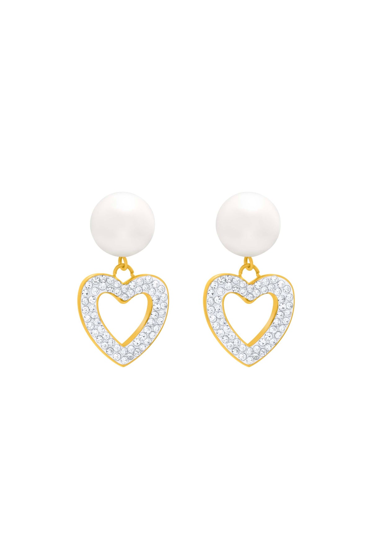 Freshwater Pearl Heart Pavé Drop Stud Earring Set