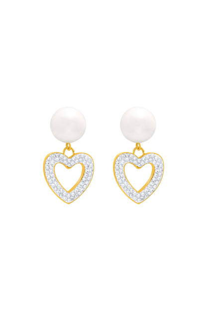 Freshwater Pearl Heart Pavé Drop Stud Earring Set
