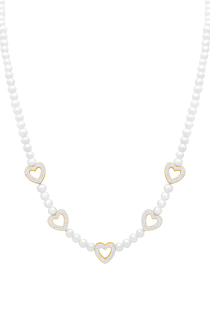 Freshwater Pearl Heart Pavé Necklace
