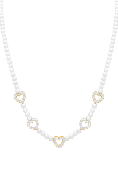 Freshwater Pearl Heart Pavé Necklace