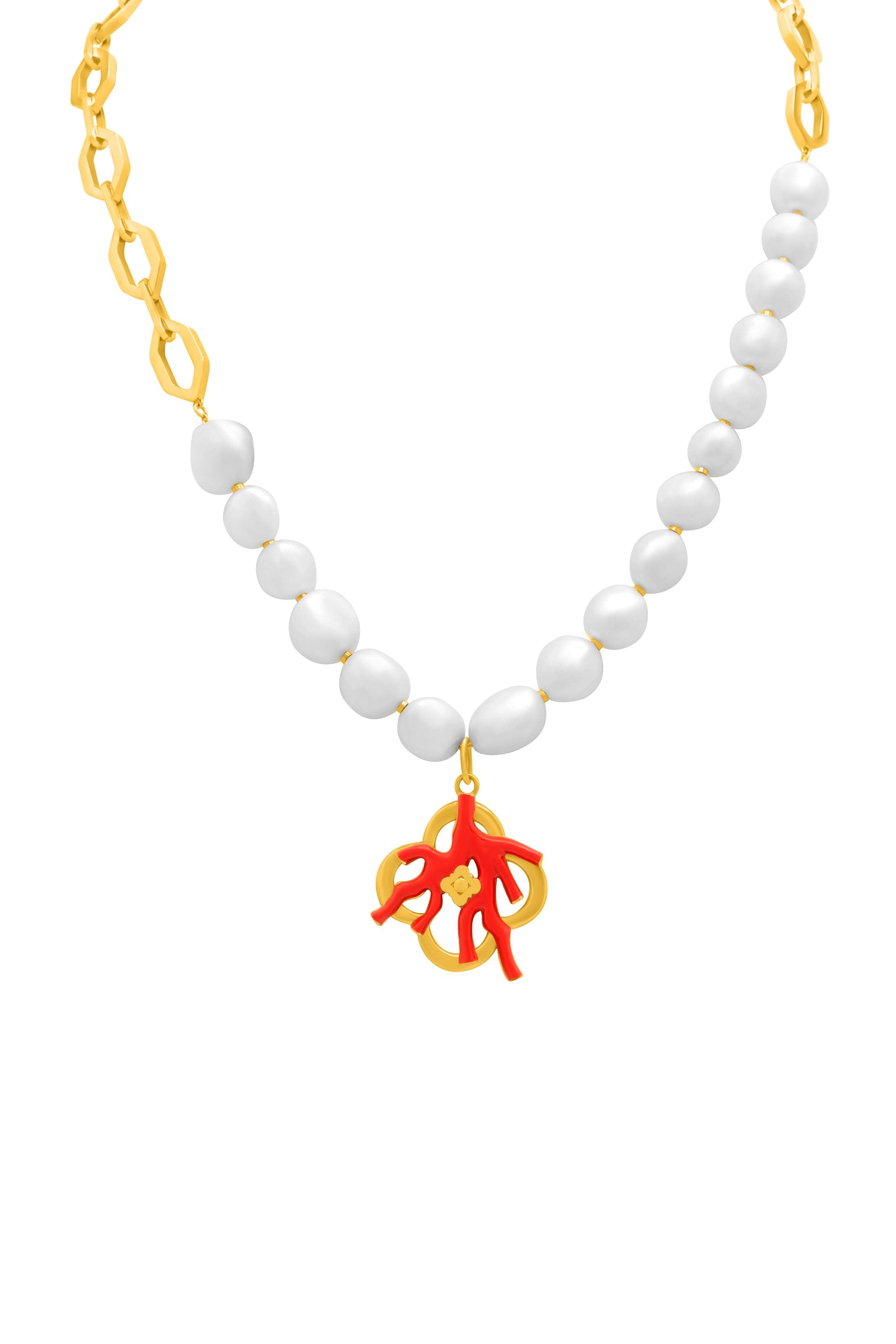 Faraglioni&#39;s Coral Reef Freshwater Pearl Statement Necklace