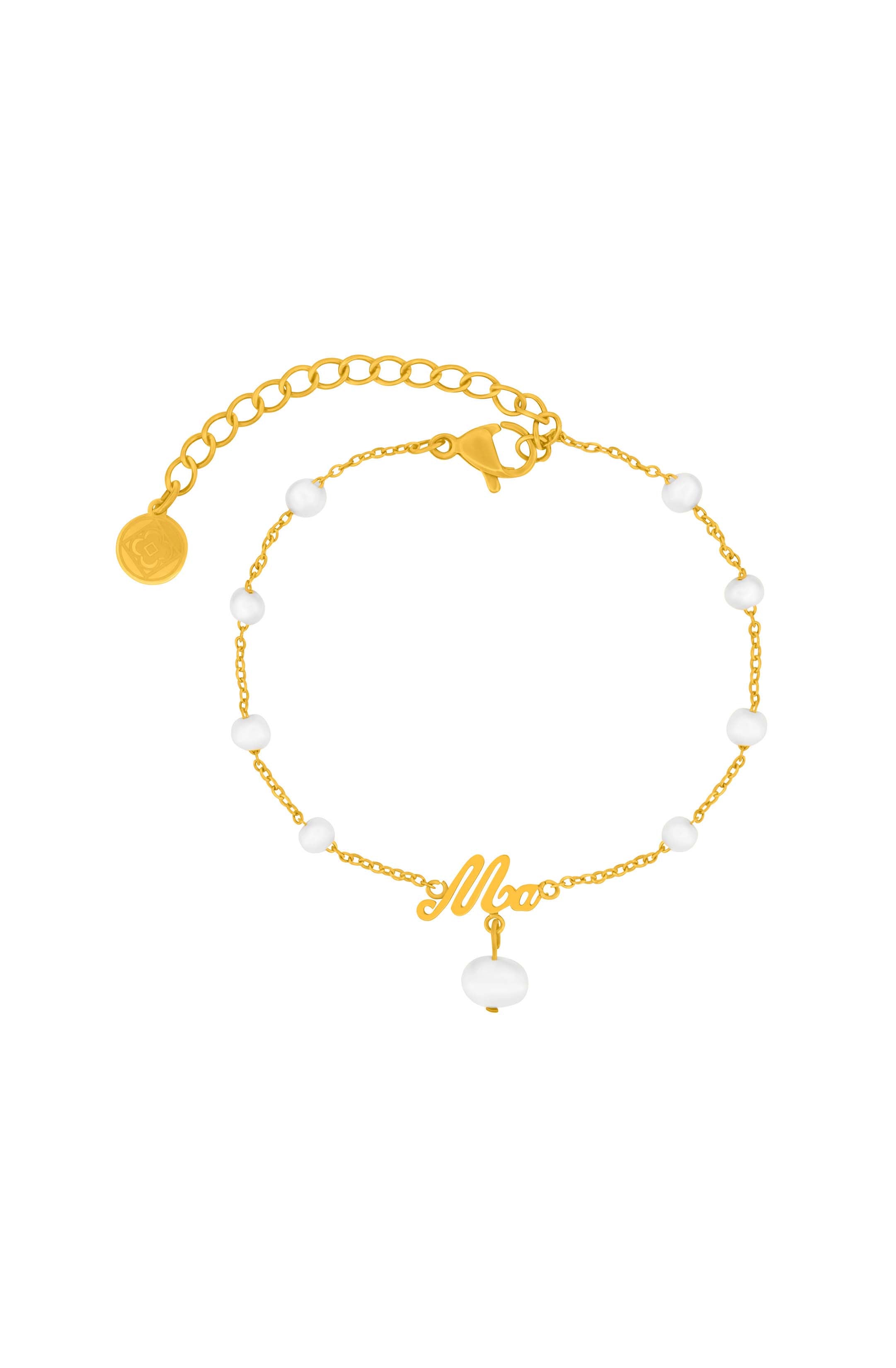 ‘Ma’ Cursive Freshwater Pearl Bracelet