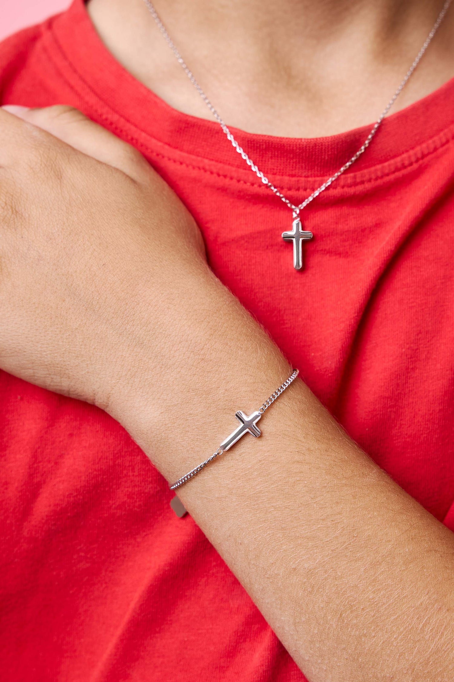 Cross Silver Necklace &amp; Bracelet Gift Set