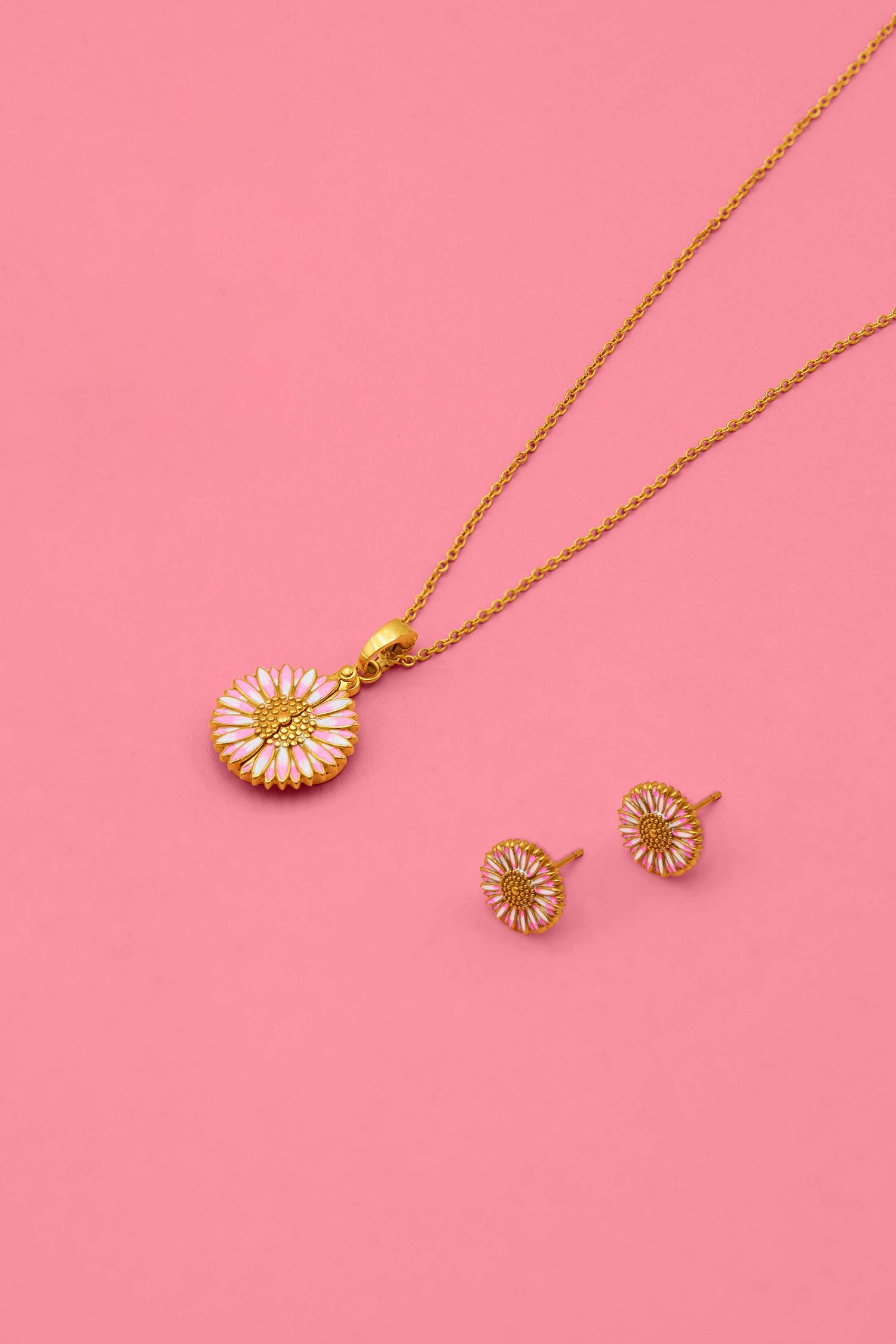 Gerbera Glow Stud Earrings &amp; Engravable Necklace Gift Set