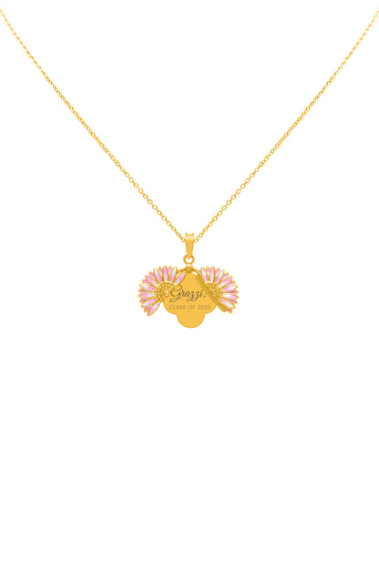 Gerbera Glow Stud Earrings &amp; Engravable Necklace Gift Set