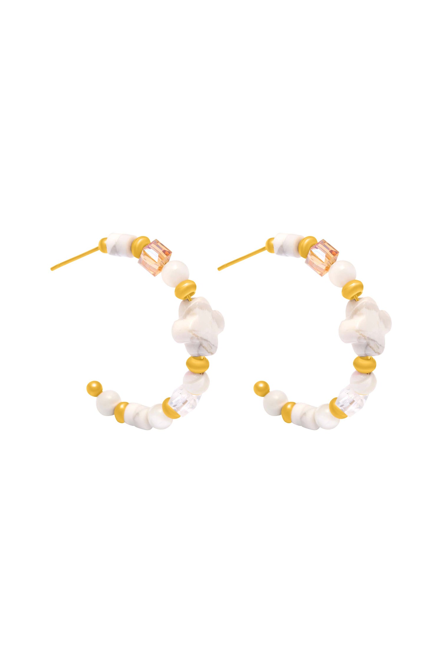 White Howlite Beaded Hoop Earring Set
