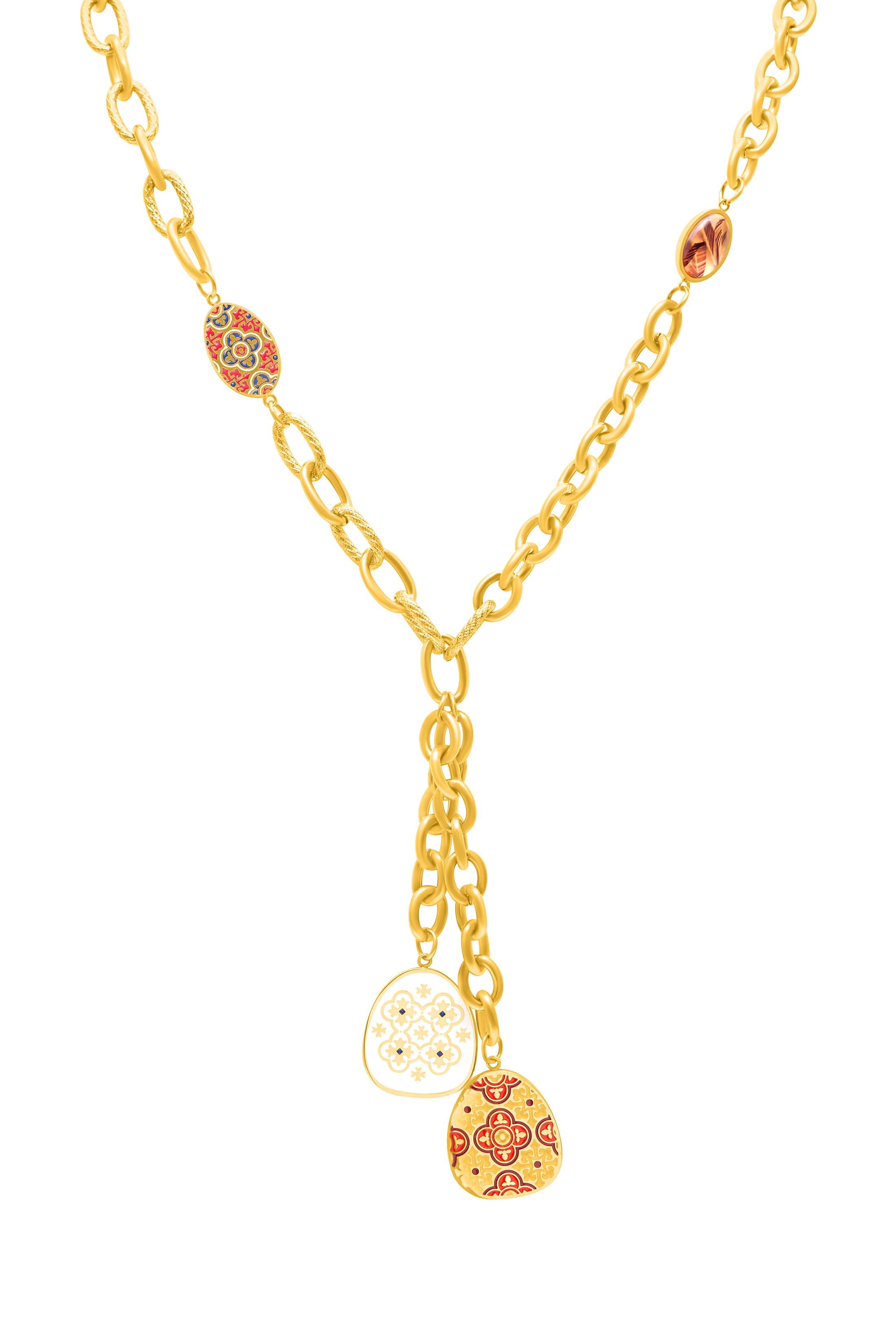 Maltese Tile &amp; Stone Crossed Chain Necklace