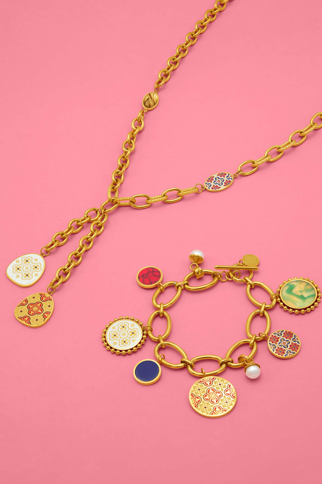 Maltese Tile &amp; Stone Charm Bracelet &amp; Necklace Gift Set