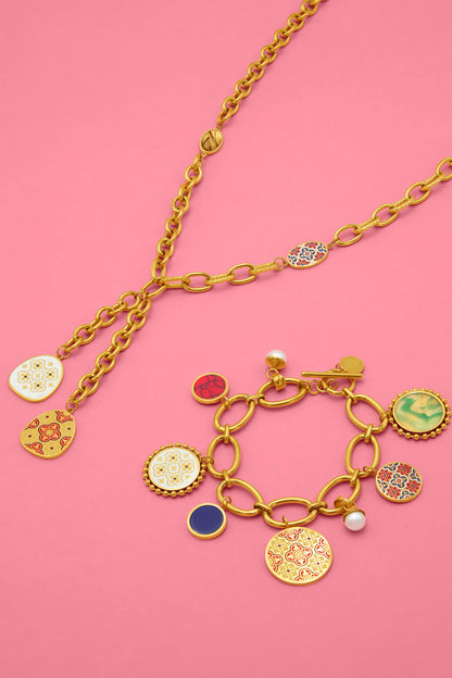 Maltese Tile &amp; Stone Charm Bracelet &amp; Necklace Gift Set