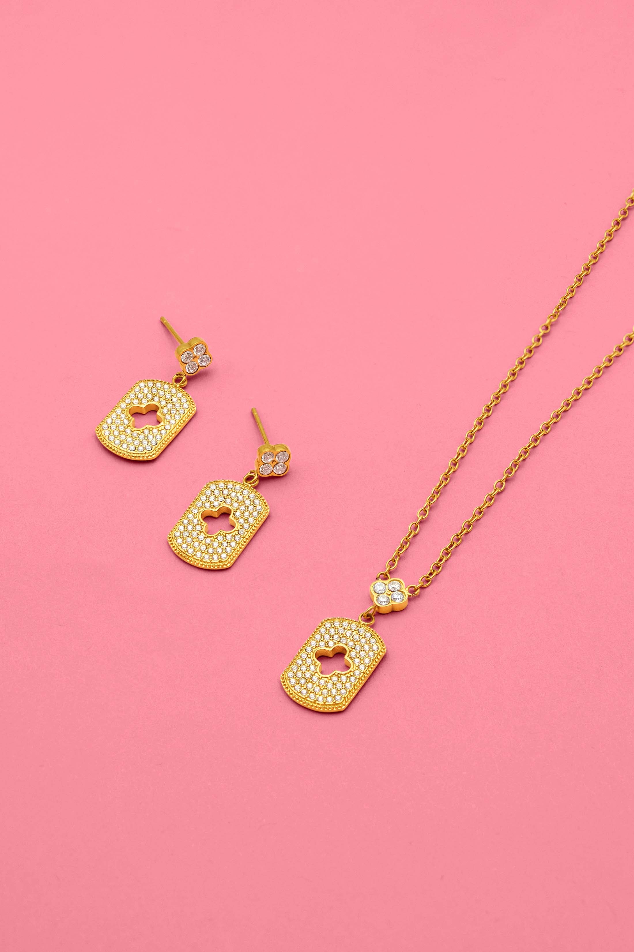 Iconic Pavé Drop Stud Earrings &amp; Necklace Gift Set