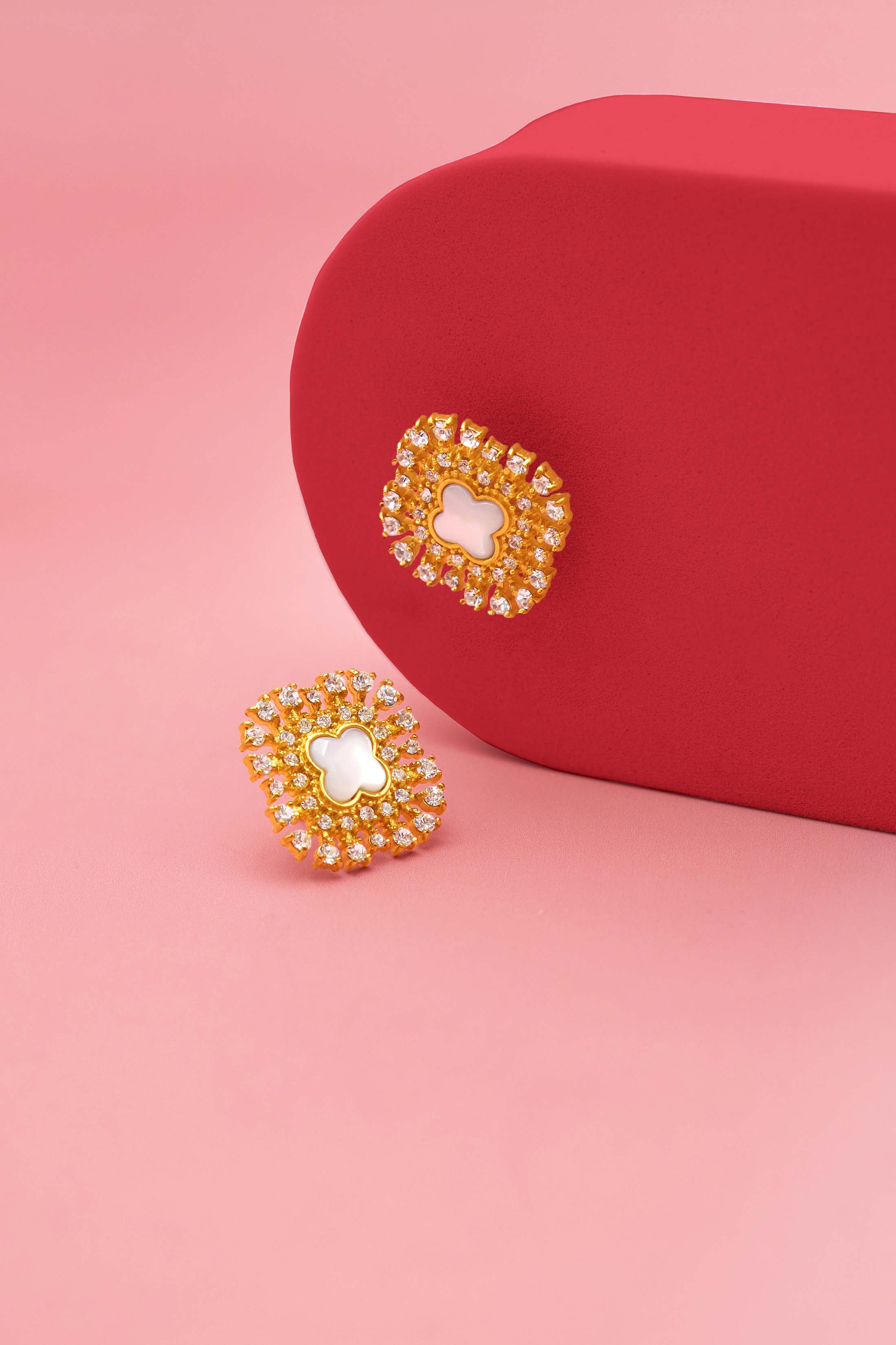 Zirconia Halo Mother Of Pearl Stud Earring Set