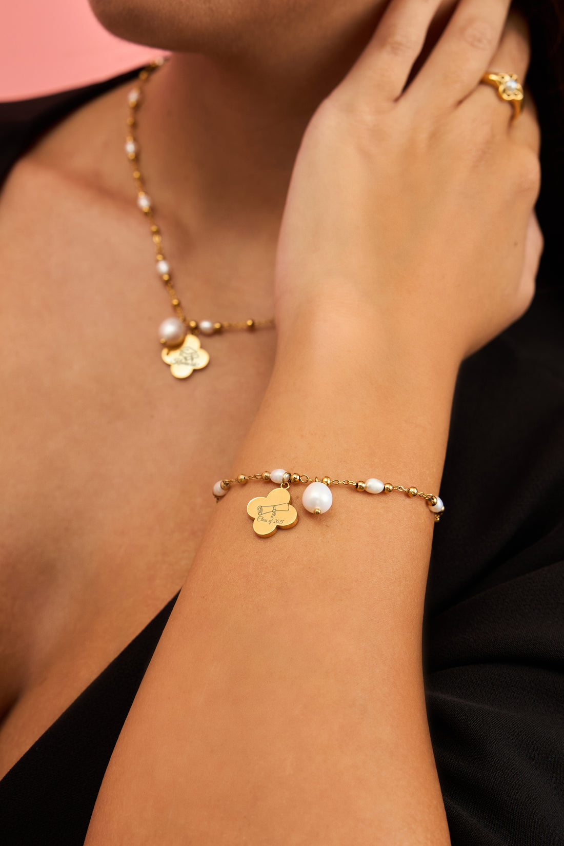 Freshwater Pearl Graduation Charm Bracelet