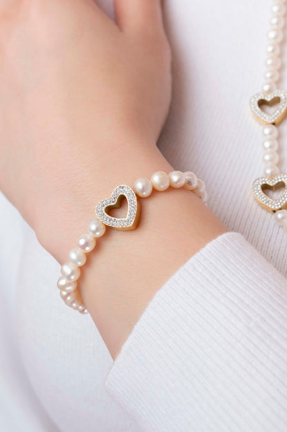 Freshwater Pearl Heart Pavé Bracelet