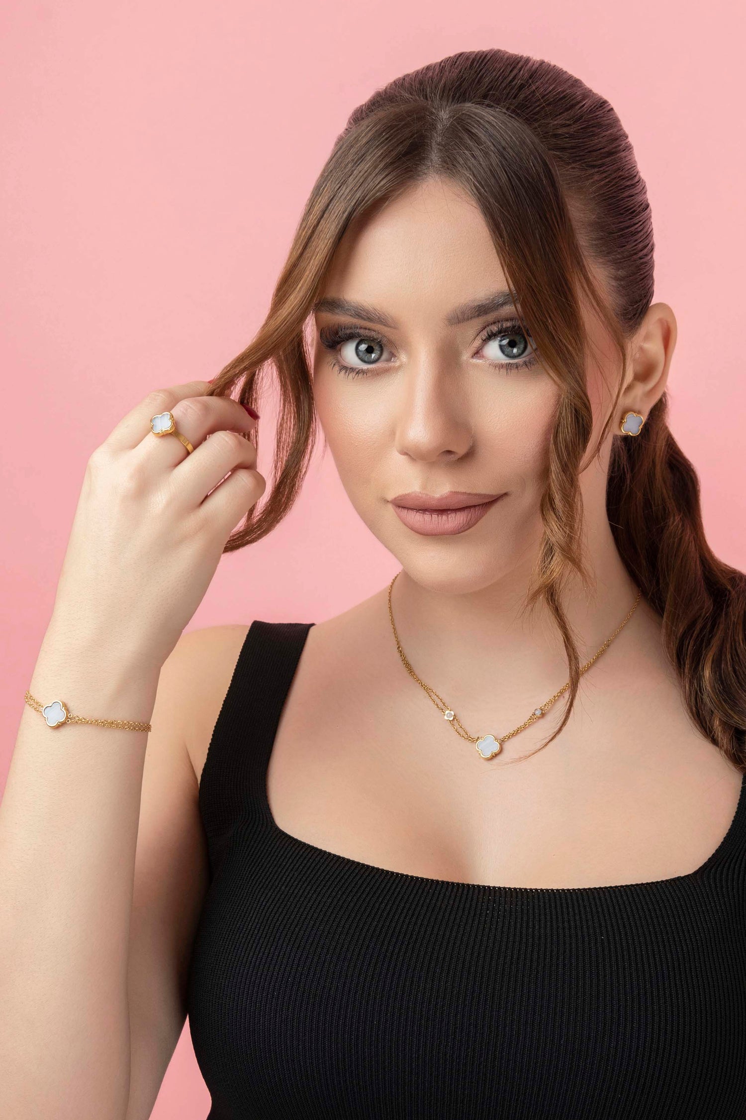 Lace Agate Stone Bracelet &amp; Ring Gift Set