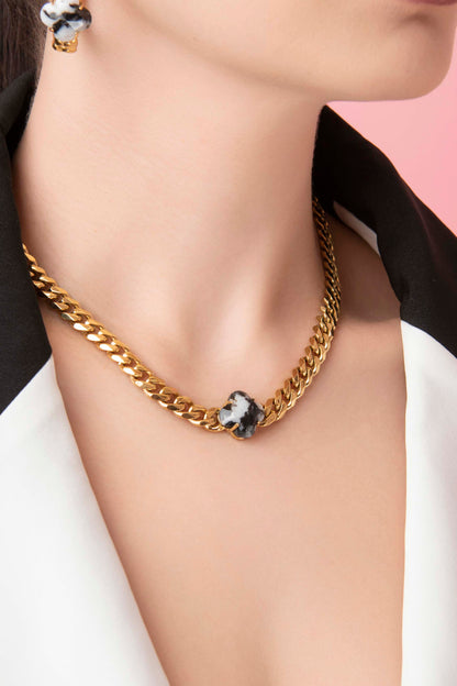 Stone Station Curb Chain Necklace
