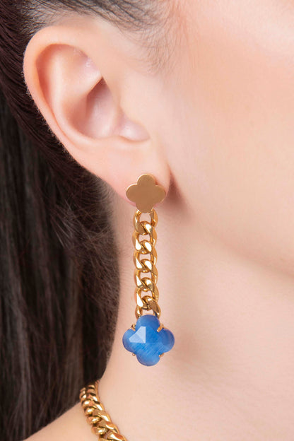 Stone Station Curb Chain Drop Stud Earring Set