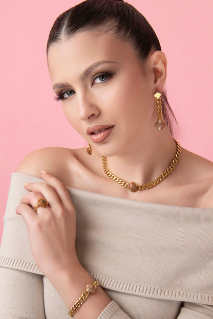Stone Station Curb Chain Bracelet