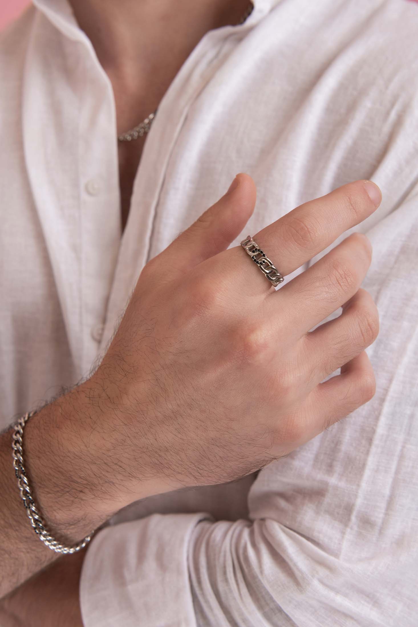 Black Zirconia Curb Chain Ring