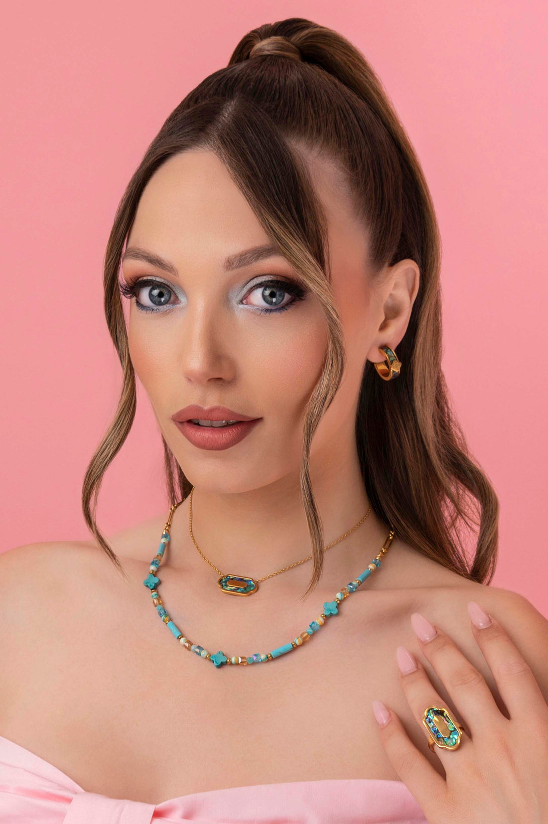 Blue Lagoon Abalone Petite Hoop Earring Set