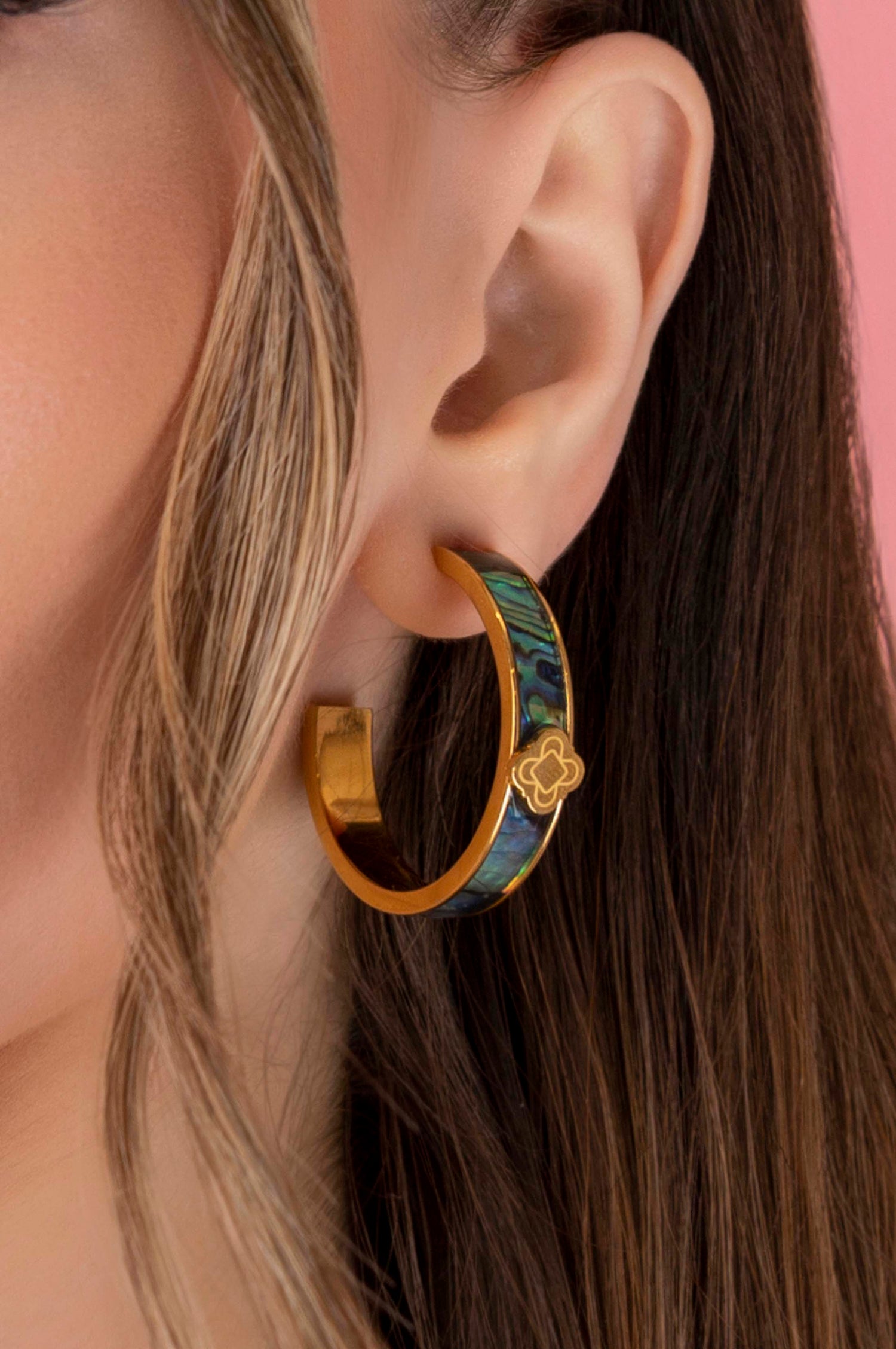 Blue Lagoon Abalone Medium Hoop Earring Set