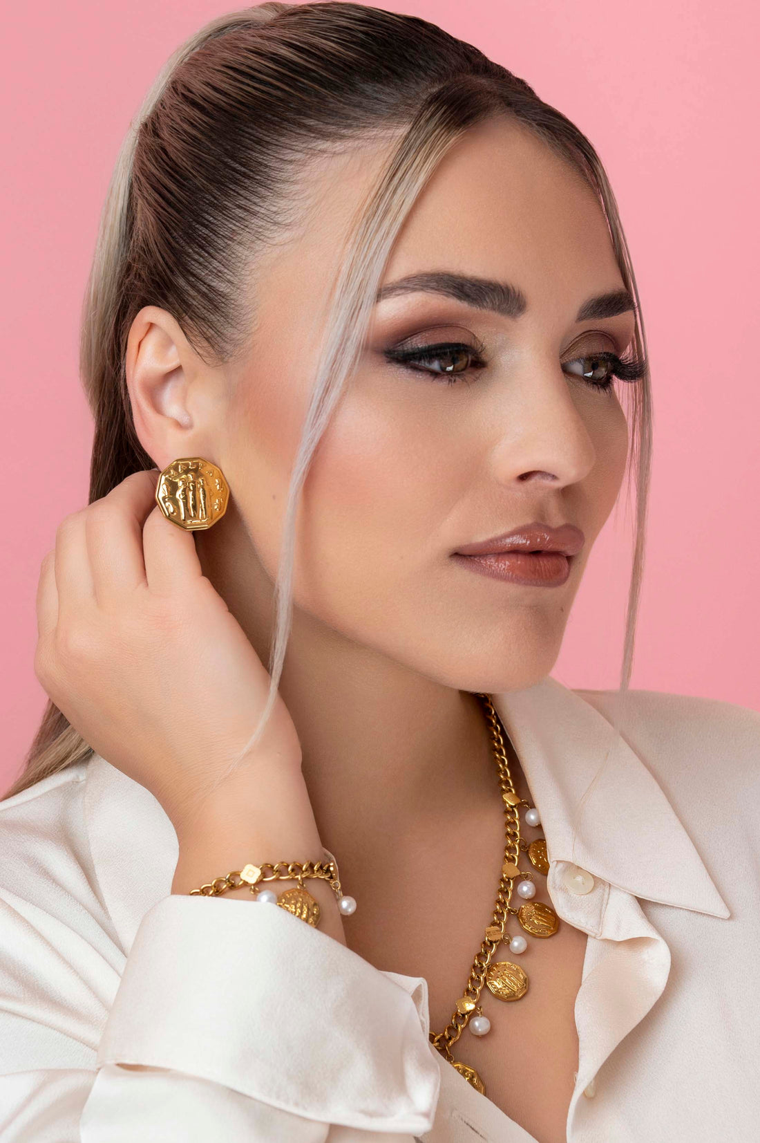 Fortitude, Faith &amp; Hope Coin Statement Stud Earrings Set