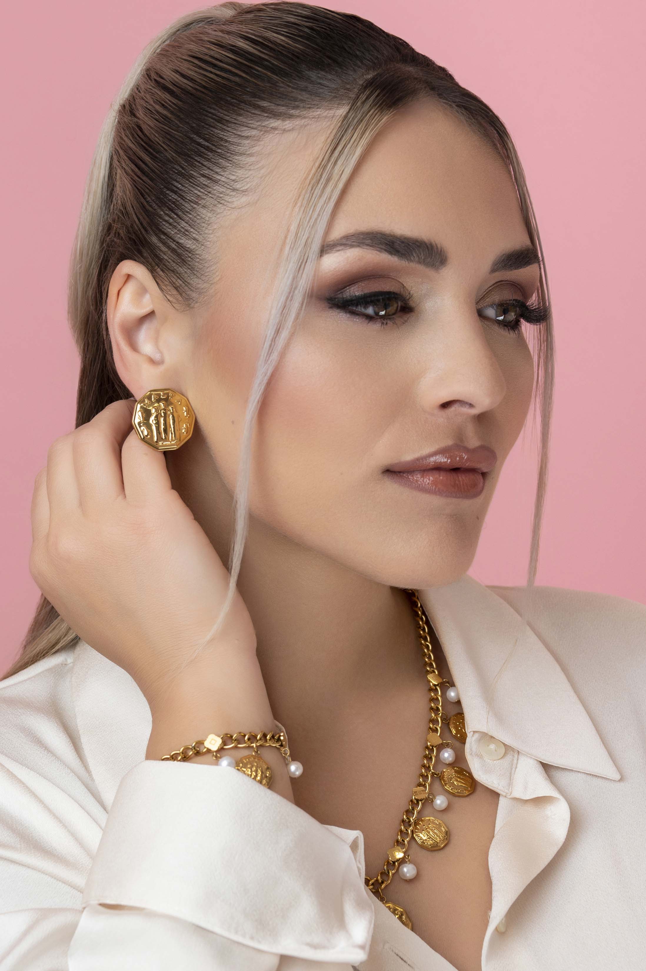 Fortitude, Faith &amp; Hope Coin Freshwater Pearl Charm Necklace