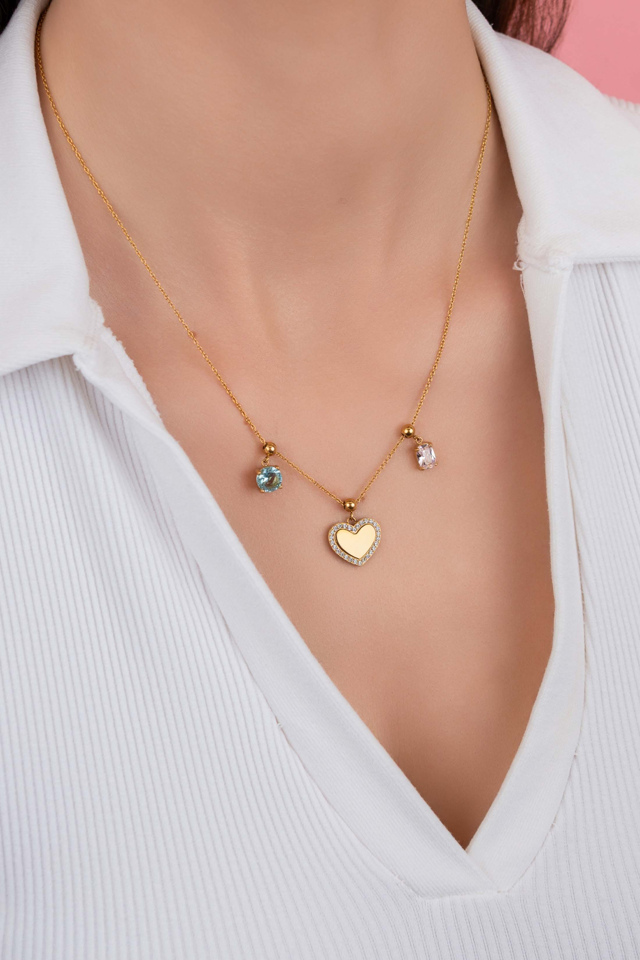 Qalbi Halo Engravable Toggle Charm &amp; Birthstone Necklace Gift Set