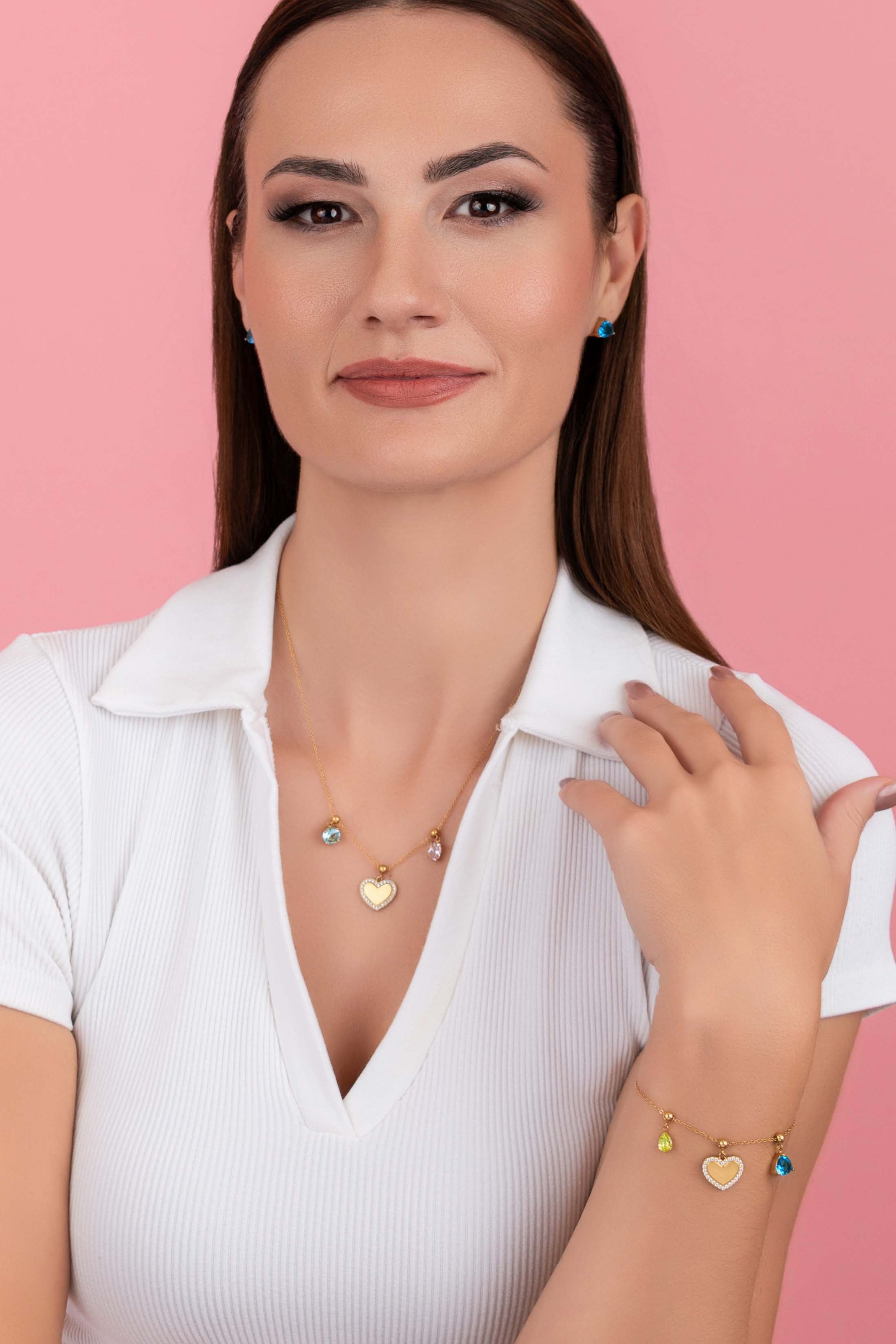 Qalbi Halo Engravable Toggle Charm &amp; Birthstone Necklace Gift Set