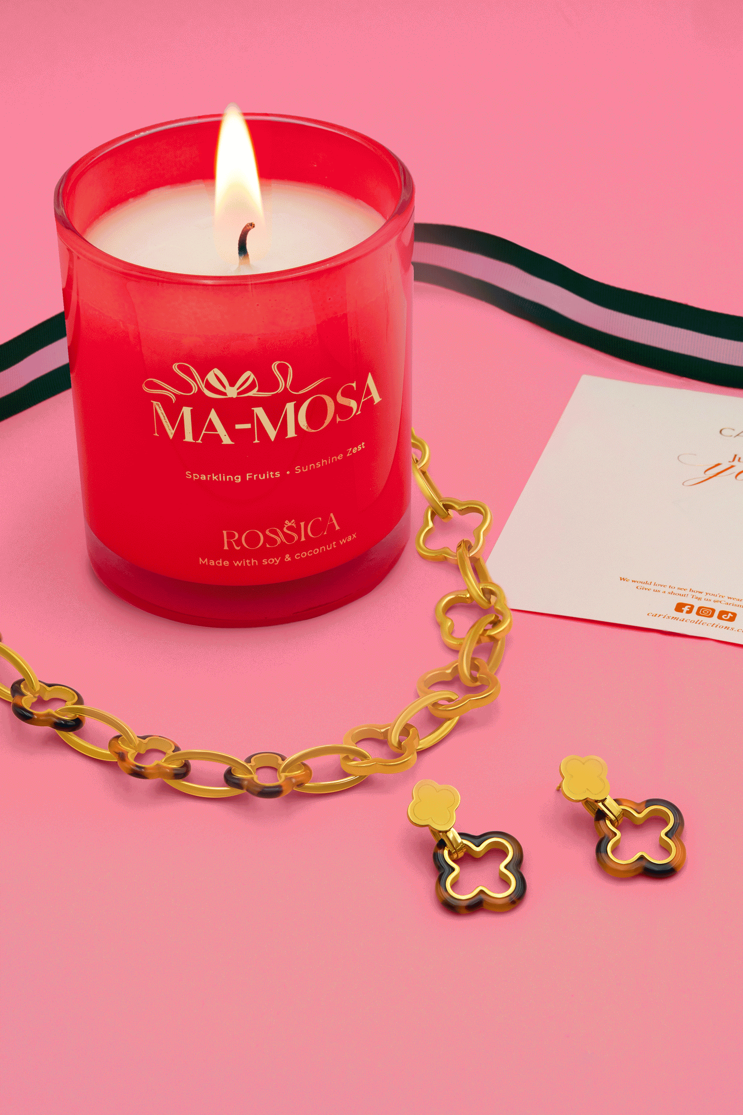 Tortessa Icon Stud Earrings, Necklace &amp; Rossica Candle Gift Set