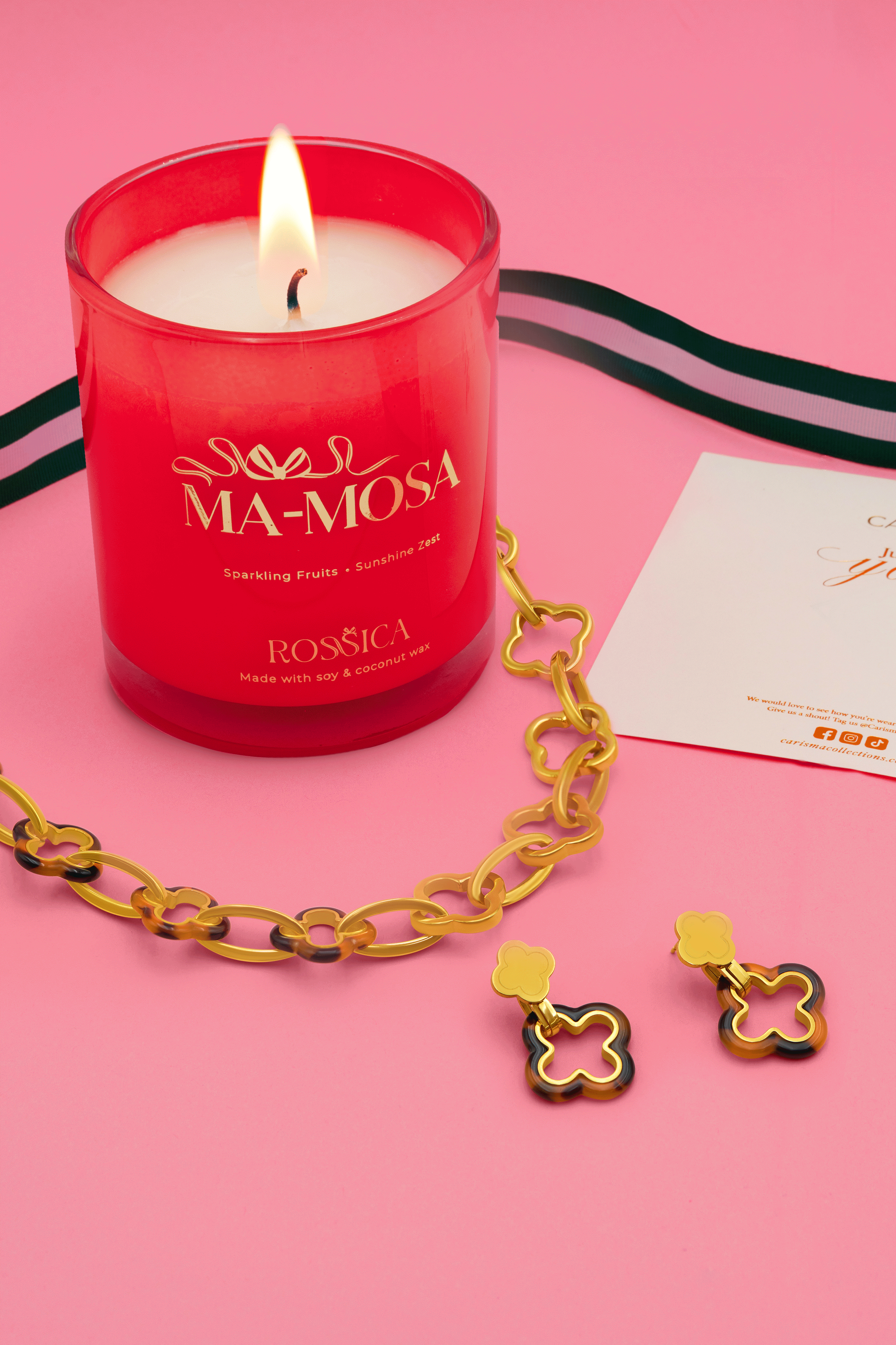 Tortessa Icon Stud Earrings, Necklace &amp; Rossica Candle Gift Set