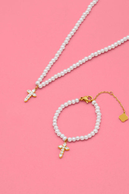 Little Blessing Pearl Necklace &amp; Little Blessings Pearl Bracelet Gift Set