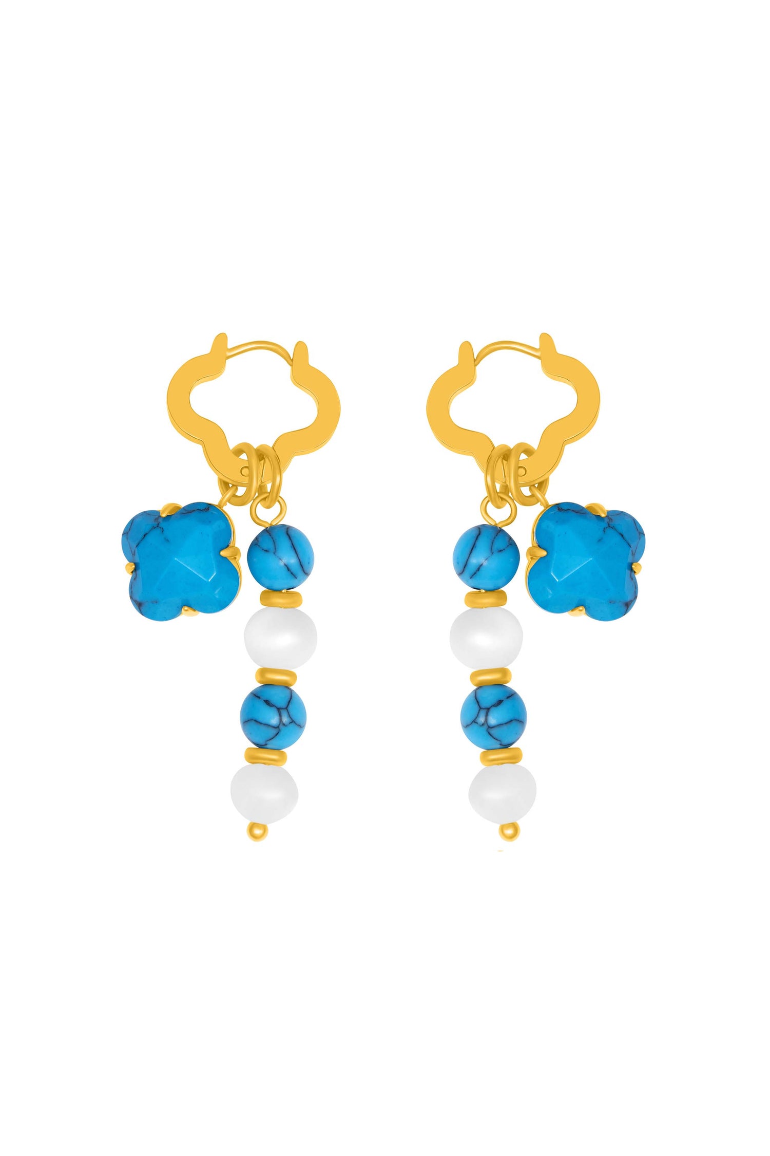 Turquoise Marble Pearl Duo Earring Set
