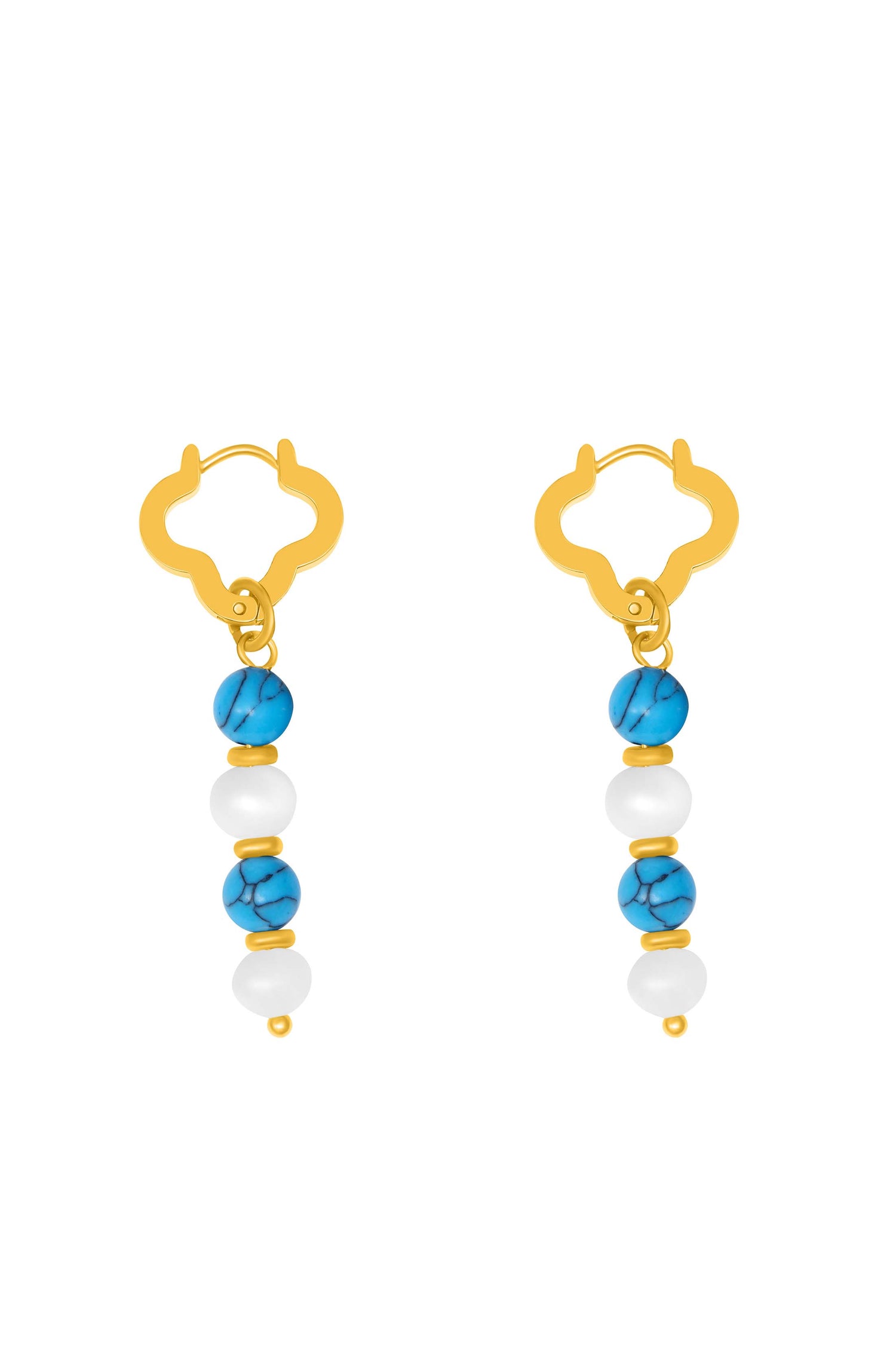 Turquoise Marble Pearl Duo Earring Set