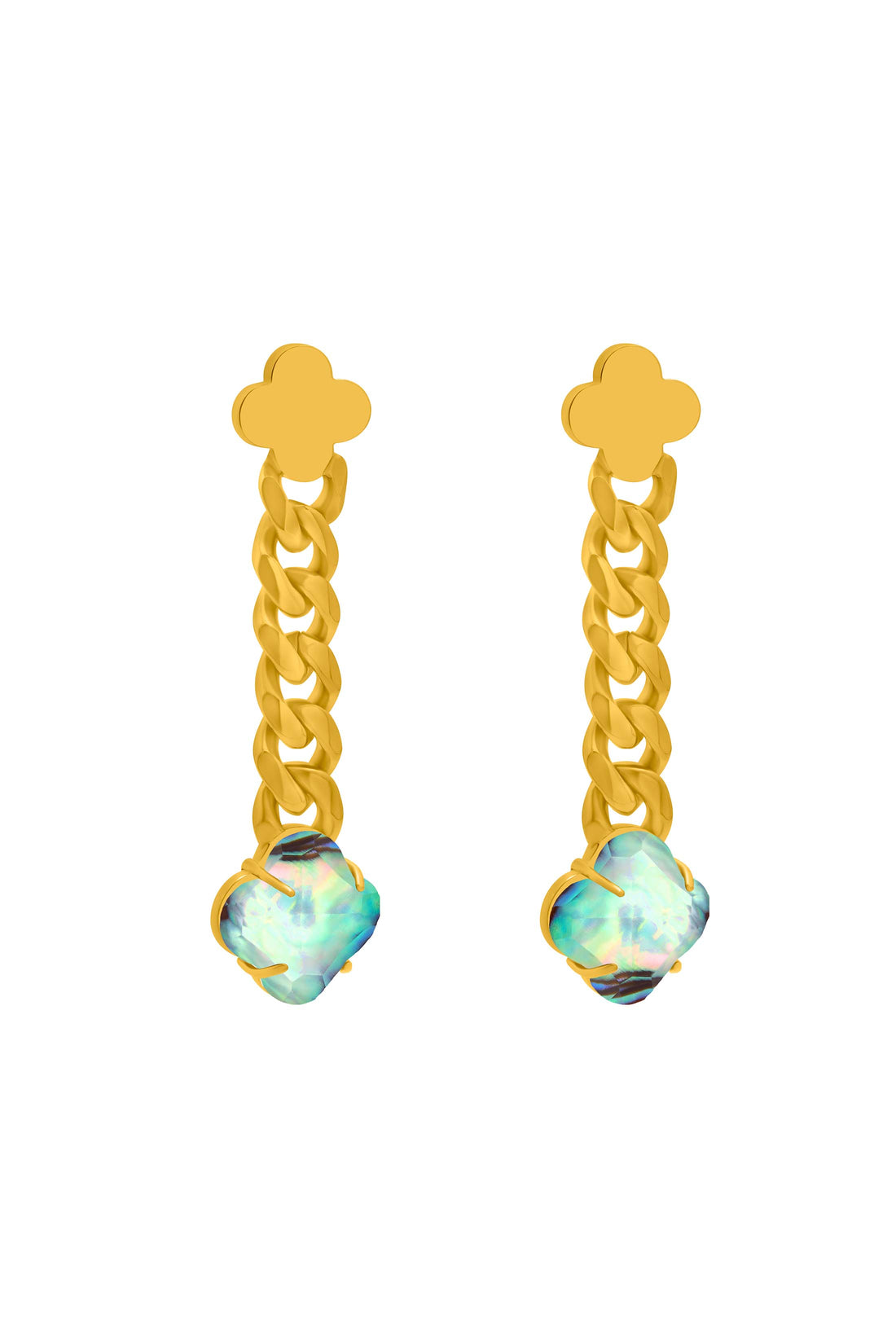 Stone Station Abalone Stone Curb Chain Drop Stud Earring Set