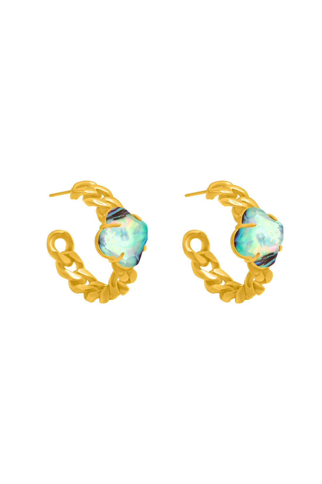 Stone Station Abalone Stone Curb Chain Hoop Earring Set