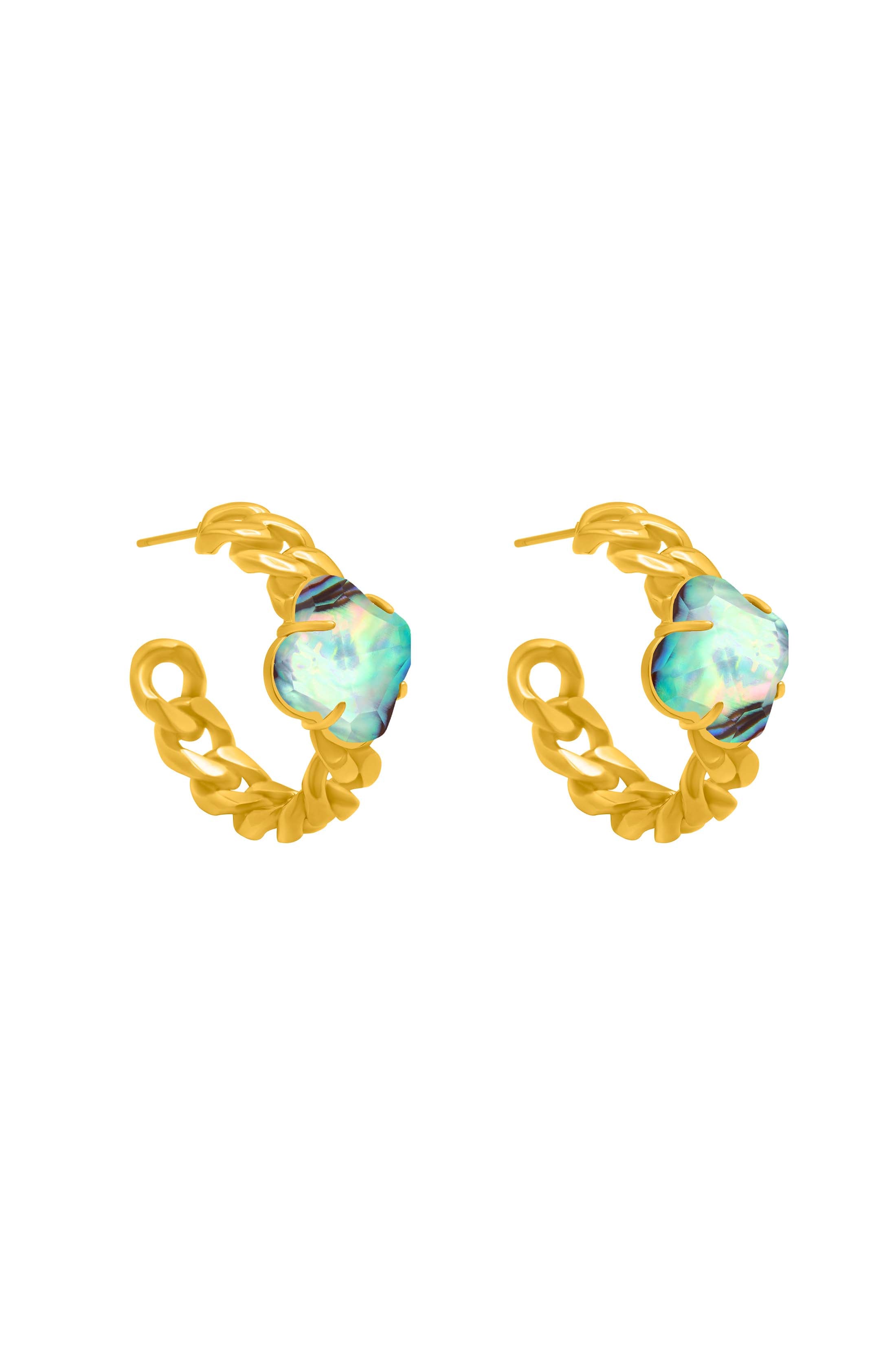 Stone Station Abalone Stone Curb Chain Hoop Earring Set