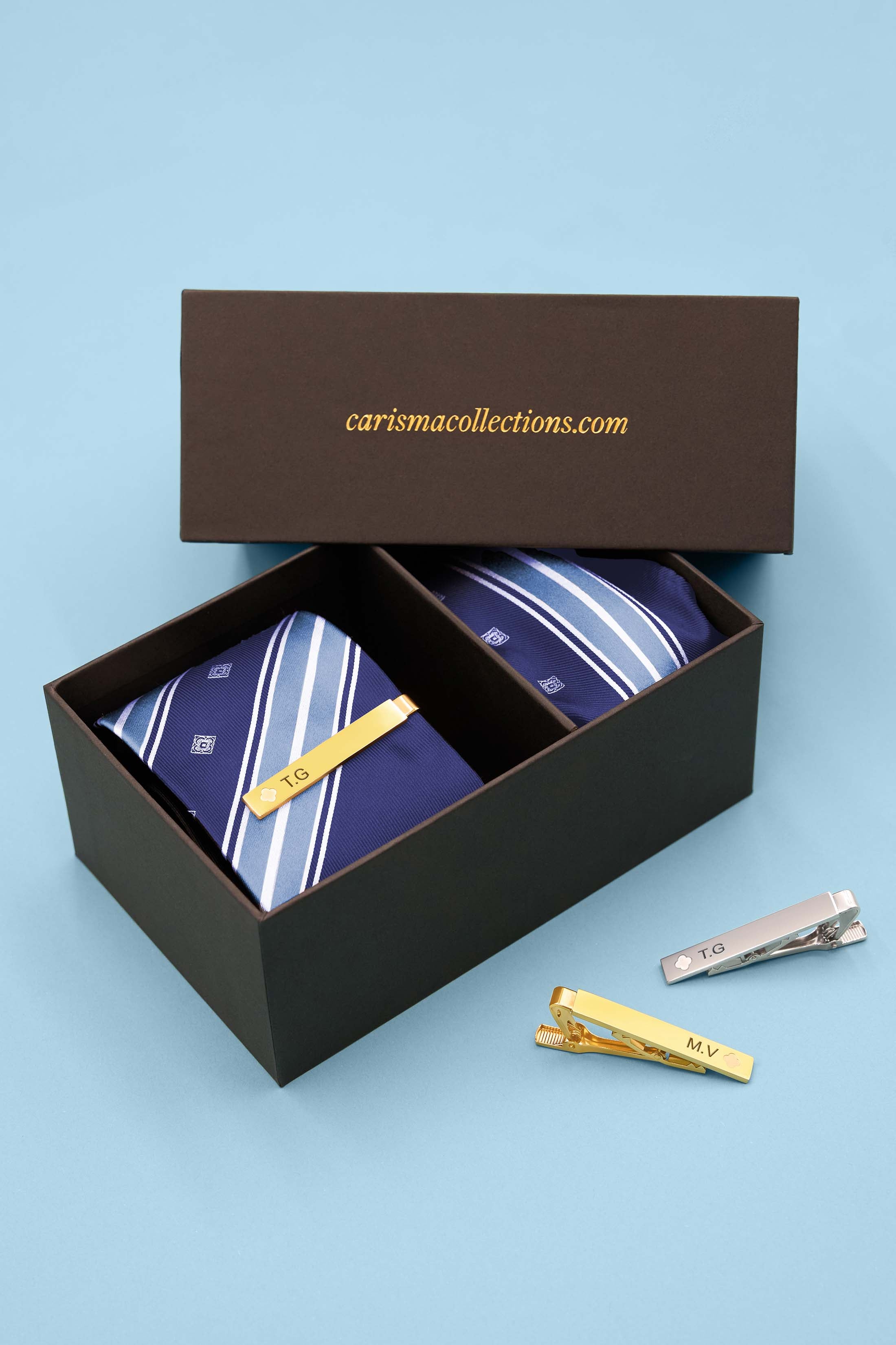Atlas Tie &amp; Pocket Square &amp; Carisma Crest Tie Clip Gift Set