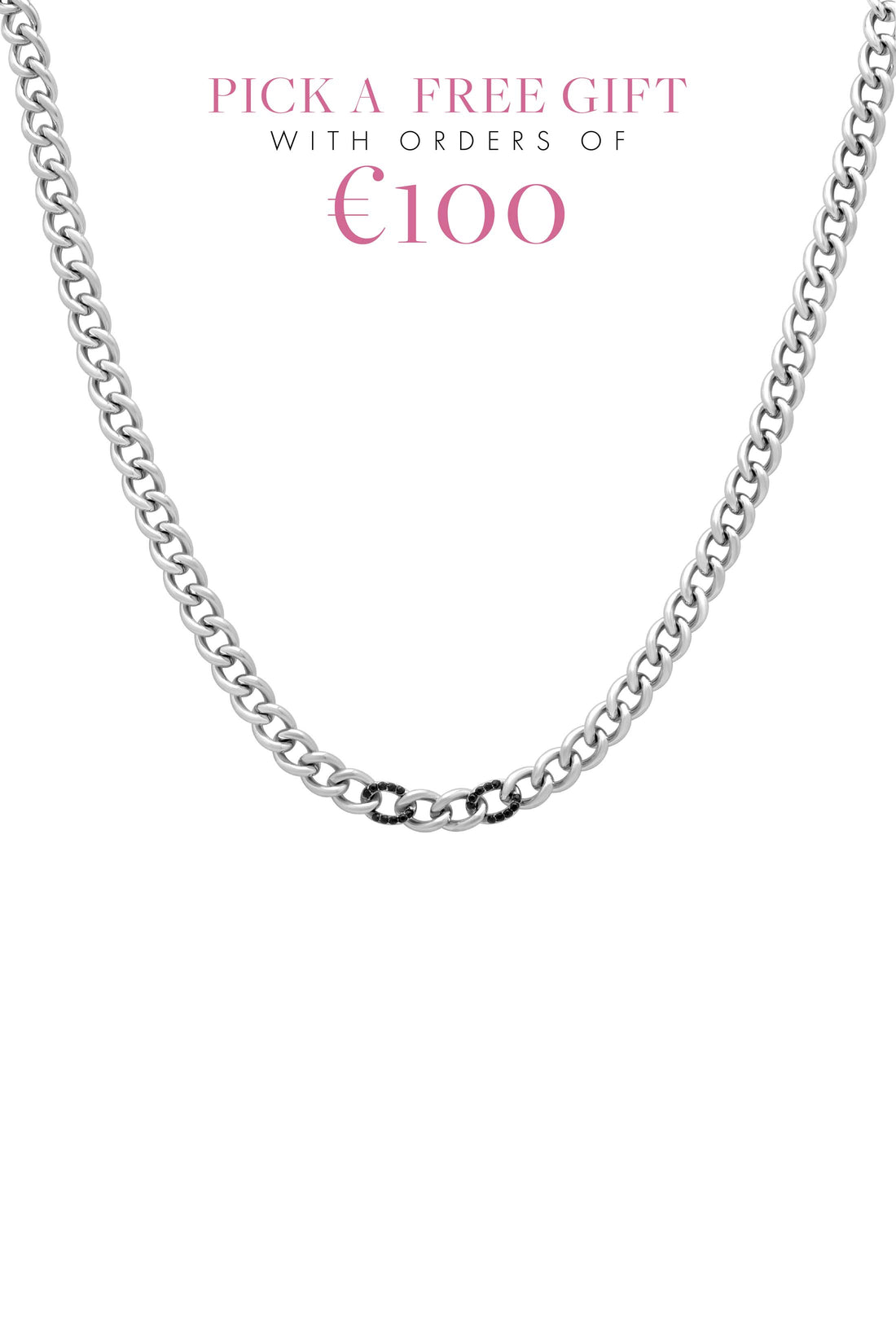 Black Zirconia Curb Chain Necklace