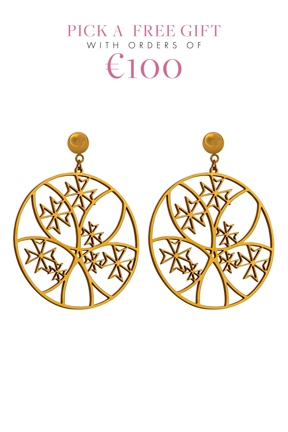 Abstract Maltese Cross Hoop Earring Set
