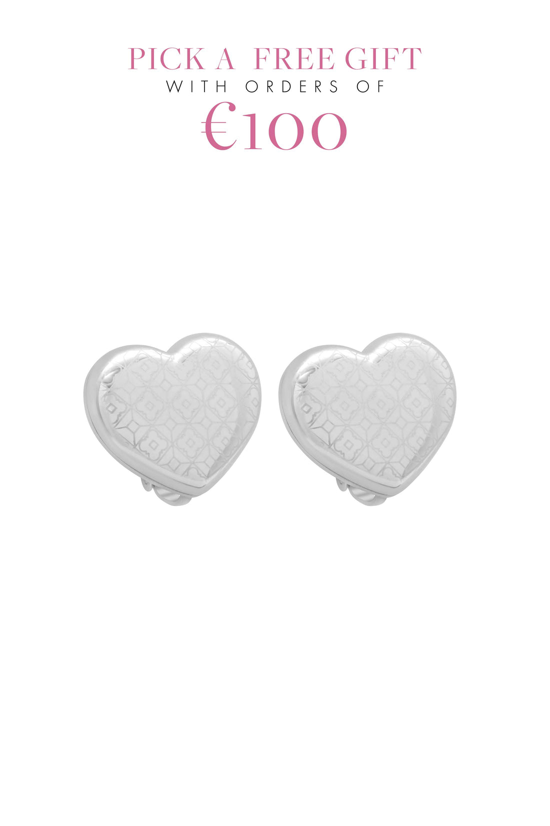 Silver Tiled Heart Clip-On Stud Earring Set