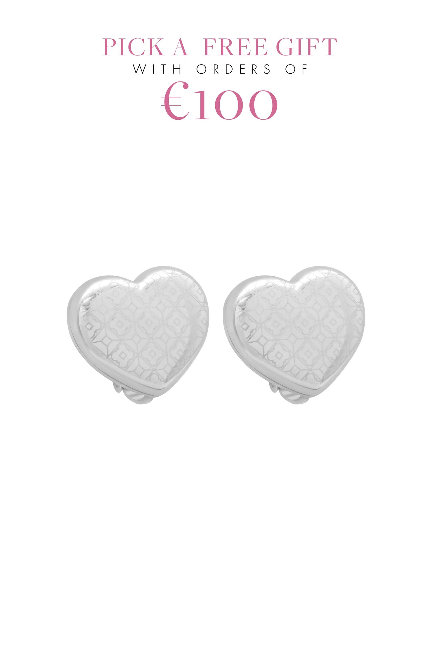 Silver Tiled Heart Clip-On Stud Earring Set
